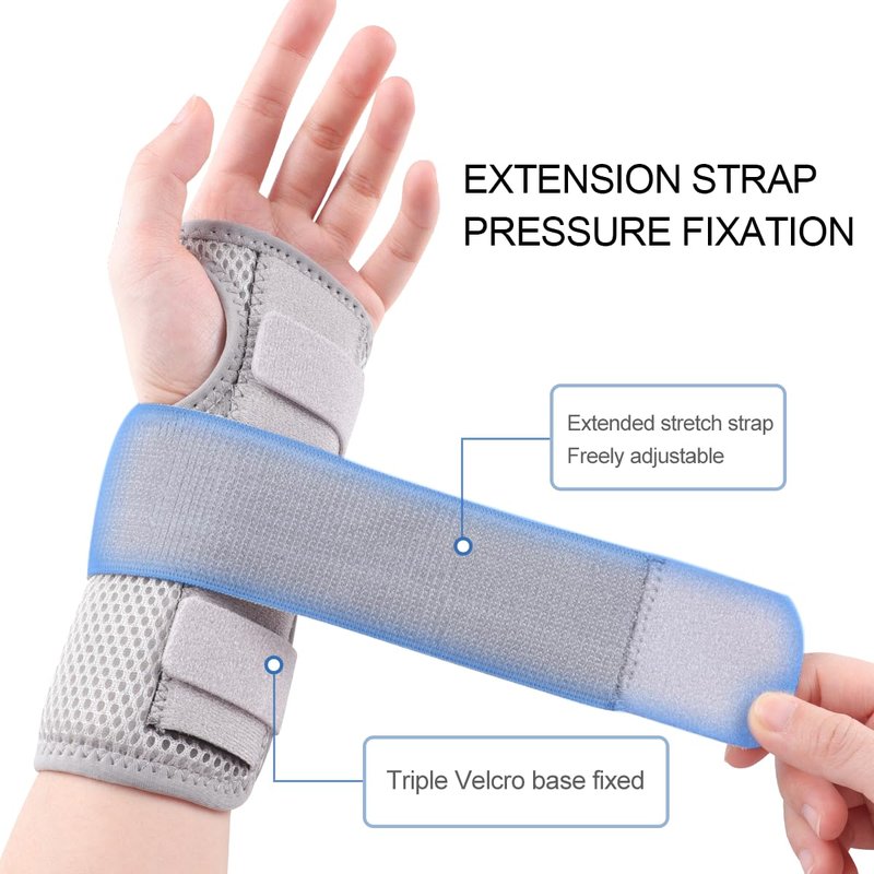 Carpal Tunnel Wrist Brace, Ergonomic Night Support Hand Brace with 1 Rigid Metal Splint and 1 Flexible Plastic Splint for Arthritis & Tendonitis Relief, Hand Splint Stabilizer for Men Women (Right Hand, Gray, Medium)