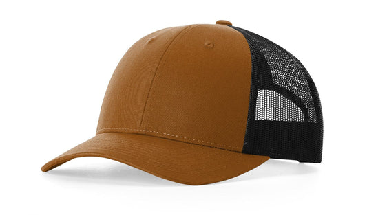 Richardson 115 Low Profile Trucker Hat Snapback Cap Adjustable Baseball Hat Blank Hat Bulk Hats - Caramel/Black