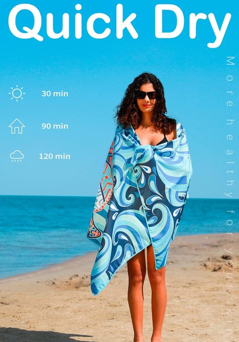 Microfiber Beach Towel - Lightweight, Quick-Dry & Sand-Free | Large Compact Travel Accessory for Pool & Camping