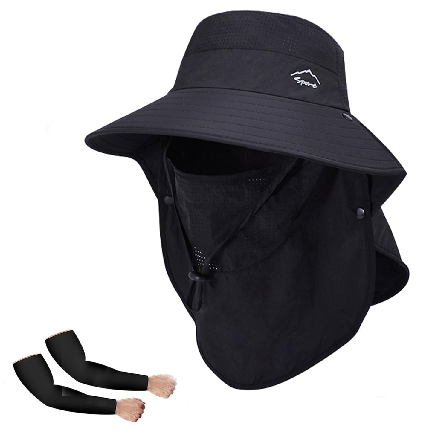 Rosoz Sun Hat for Men Women with Neck Flap,Wide Brim UPF50+ Fishing Hat with Detachable Face Cover Outdoor Sun Protection Hat