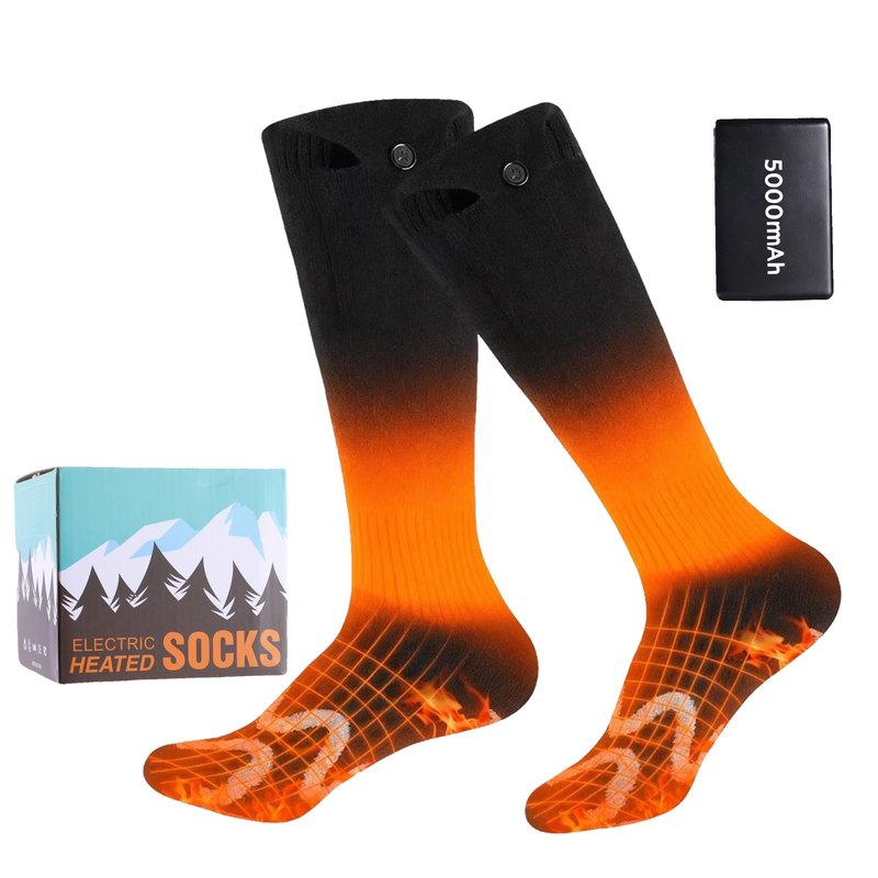 Heated Socks for Men Women - CYFJKG 2 * 5000mAh Rechargeable Battery Electric Socks with 4 Adjustable Heat Settings, Heated Hunting Sock Winter Heated Ski Sock for Cycling/Camping/Fishing/Hiking