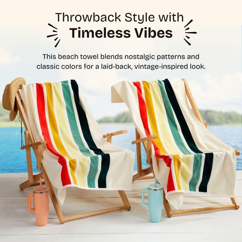 Luxury Oversized Beach Towels - Retro Stripes | 40" x 70" | 100% Combed Cotton, Ultra Plush & Soft