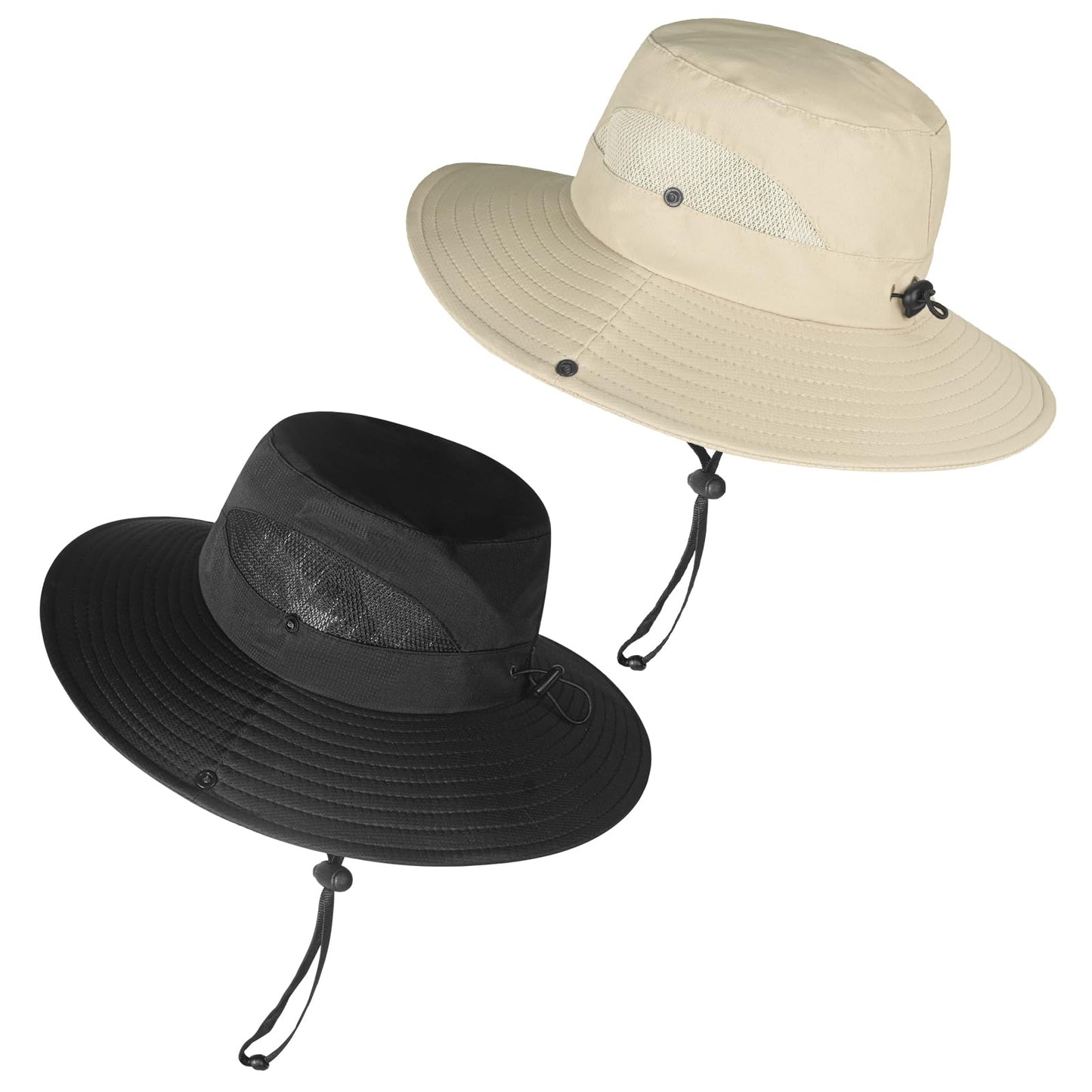 ZOORON Sun Hats for Men Women, Wide Brim Bucket Hats UV Protection UPF50+ Waterproof Boonie Hats for Fishing Hiking Camping (2pack-Black+Light Beige)