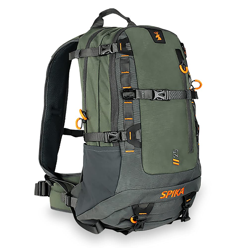 SPIKA Hunting Backpacks for Men, 25L Green Hunting Day Pack with Water Bladder, Removable Waist Belt, Rifle Holder, Internal Ammo Storage and Rain Cover