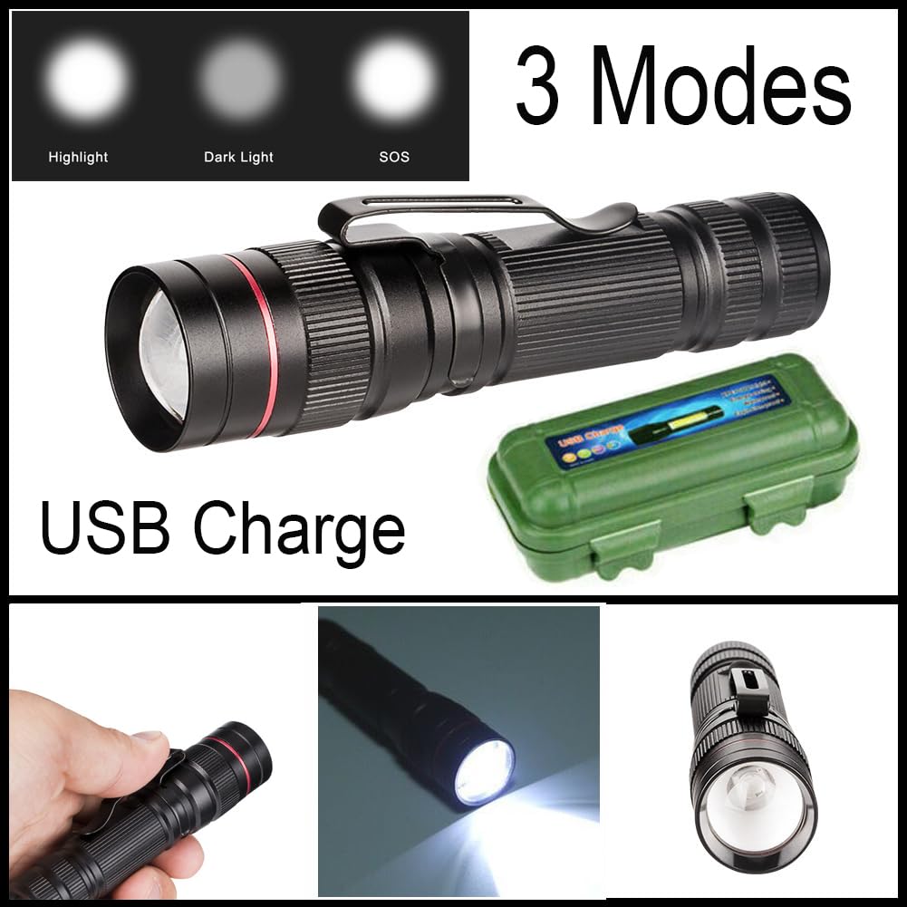 Wrrozz LED Flashlight Rechargeable 2 Pack, High Lumens Tactical Flashlights, Super Bright Small Flash Light, Mini Pocket Torch, 3 Modes Zoomable Flashlight for Outdoor, Camping, Birthday for Men Women