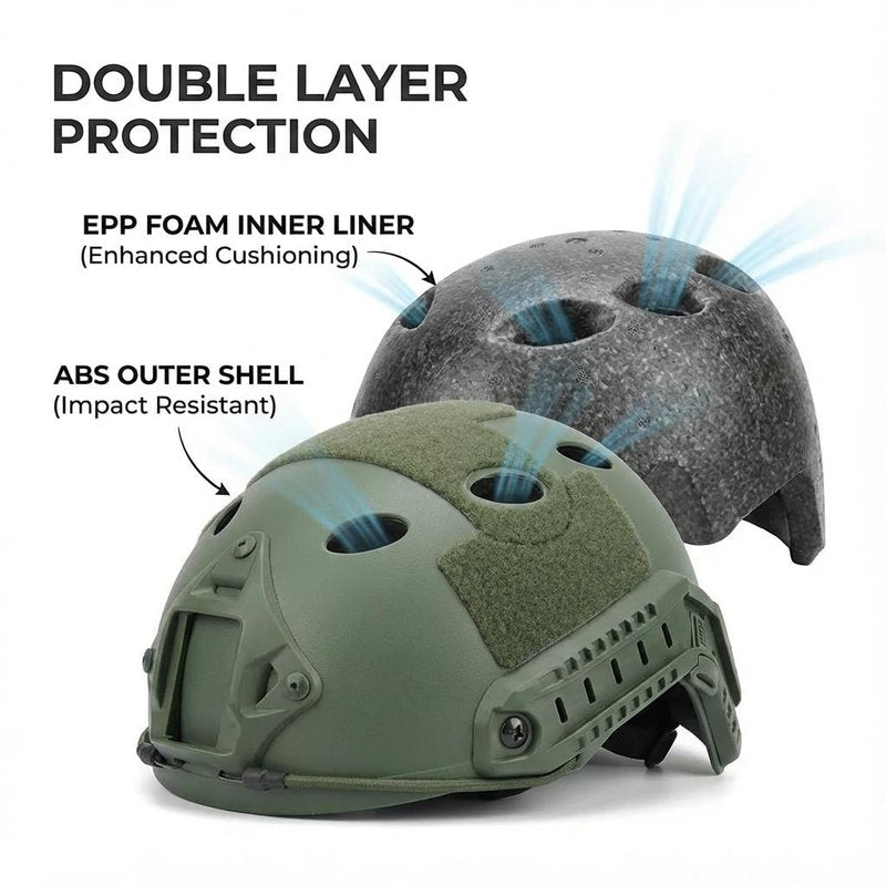 PJ Tactical Paintball Airsoft Helmet with Helmet Cover，Fast Military Helmet with NVG Bracket and Side Guide Rail