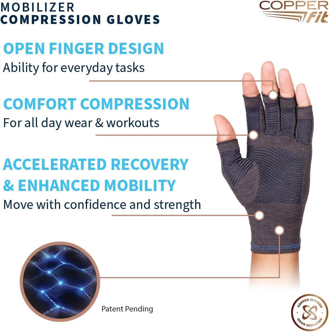 Copper Fit Compression Gloves - Arthritis Relief for Joint Swelling & Tendonitis | Unisex Size