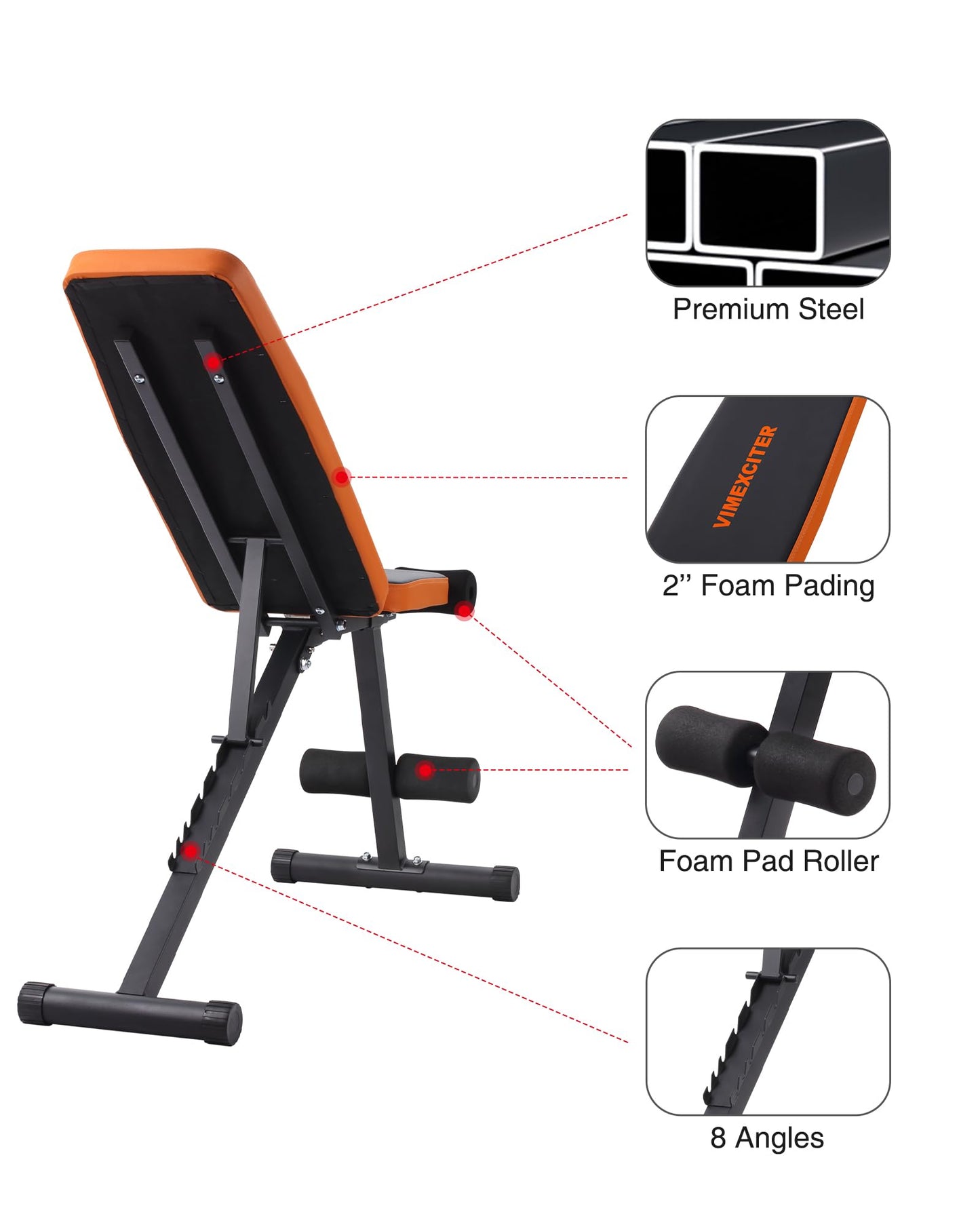 Vimexciter Weight Bench for Home Gym, Adjustable Workout Bench, Foldable Strength Training Bench, Incline Flat Decline Sit Up Bench for Full Body Workout with Fast Folding