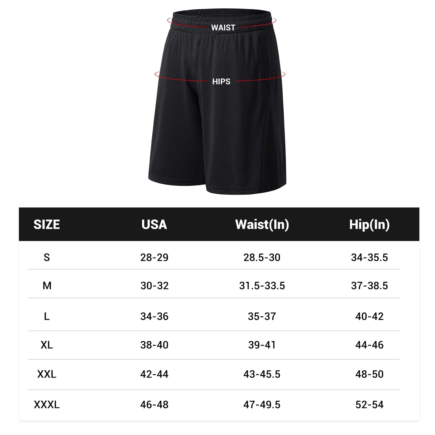 Profectors Men's Athletic Shorts with Pockets and Elastic Waistband Quick Dry Activewear Workout Shorts for Men Black