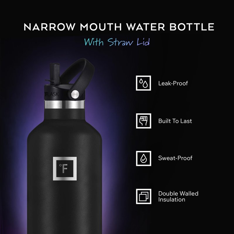 IRON °FLASK Camping & Hiking Hydration Flask with Straw, BPA-Free Insulated Stainless Steel Sports Water Bottle - 24 oz Sage