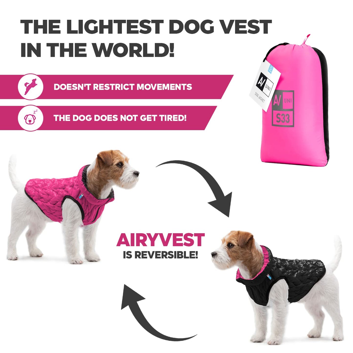 AiryVest Dog Winter Coat UNI - Lightweight Reversible Warm Dog Jacket - Water Resistant Windproof Jacket - Dog Coats for Medium Dogs, Small & Large Dogs Vest XXS