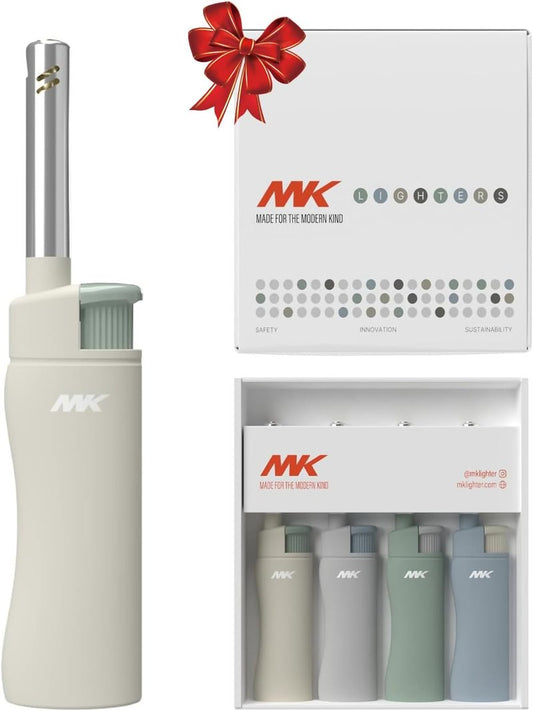 MK Candle Lighter - Butane Refillable Wind-Resistant Flame | 4-Pack for BBQ & Camping Use