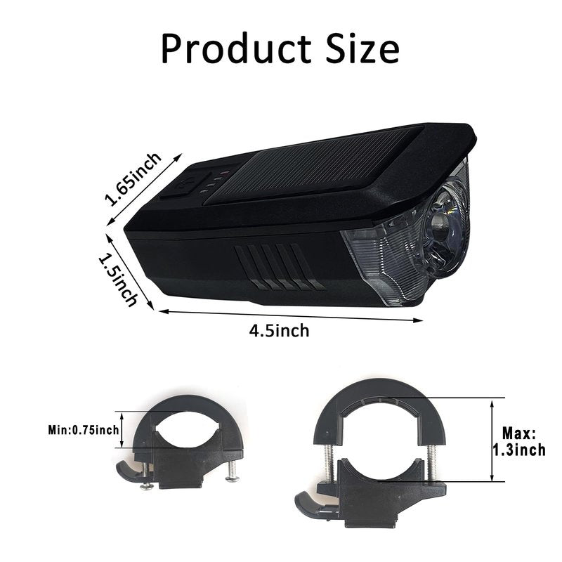 Ultra Bright Bike Light, IPX4 Water Resistant Bicycle Headlight, USB Rechargeable, 3 Light Modes, Solar Powered LED Bicycle Lights Front for Kid Women Men Road Cycling Safety