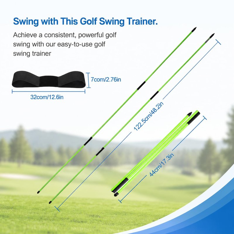 NomadSphere Retractable Golf Swing Trainer for Right Handed with 2 Alignment Sticks – Training Aid for Grip, Strength & Tempo, Swing Mechanics, Arm Band, Indoor/Outdoor Practice