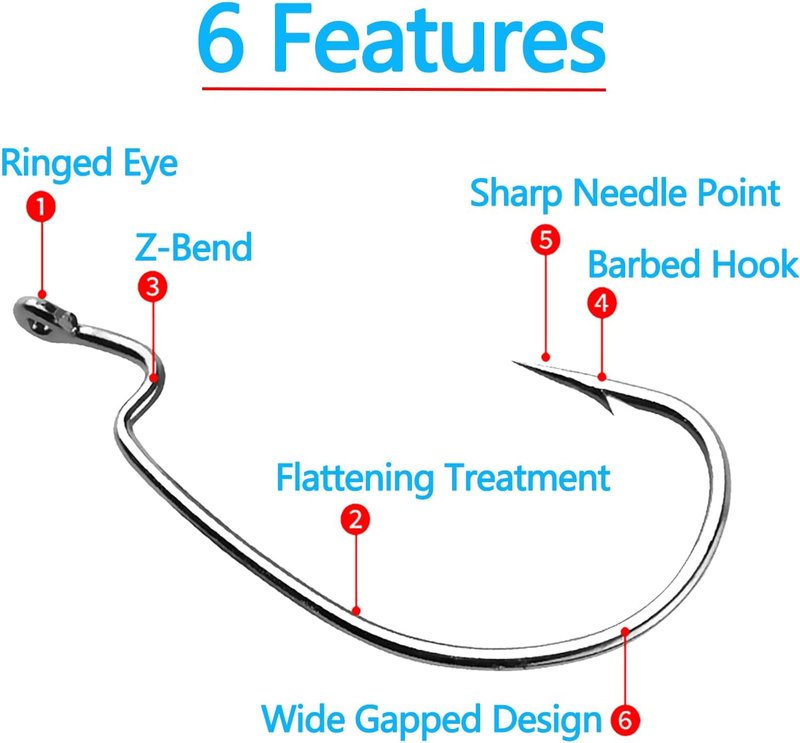 Worm Fishing Hooks for Bass | 110-Piece Set in 6 Sizes | High Carbon Steel with Portable Box