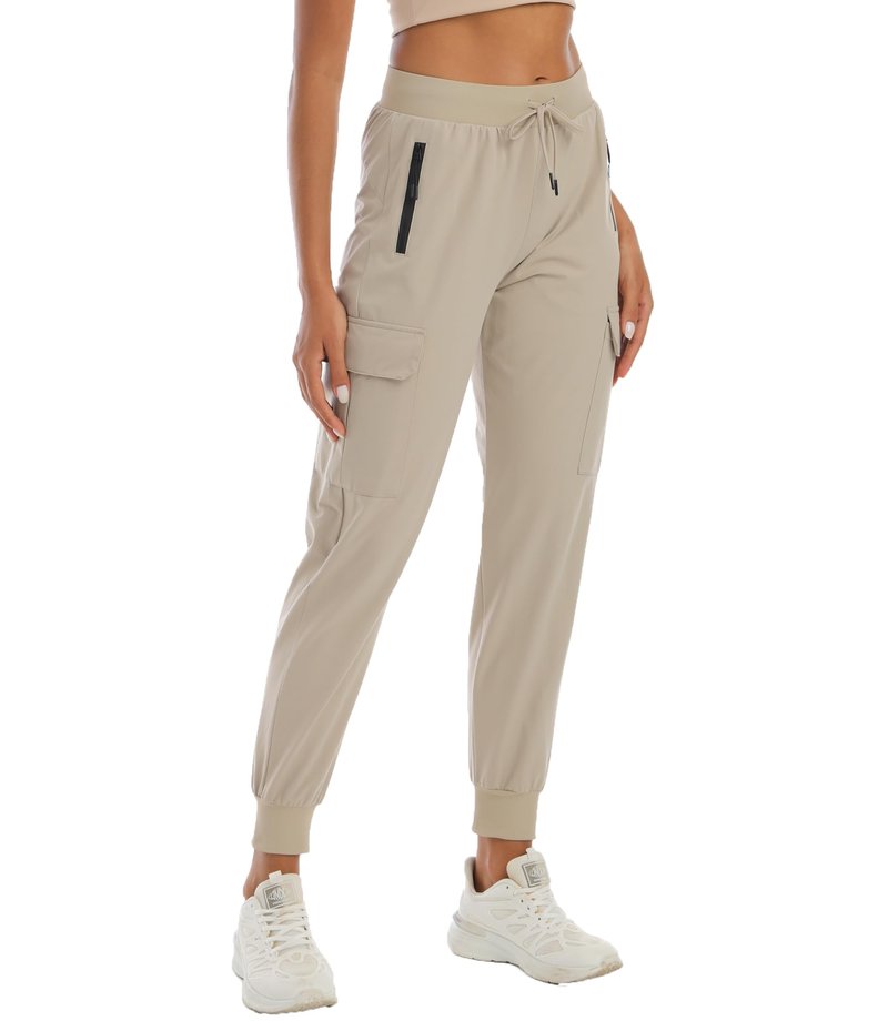 Womens Cargo Hiking Pants with Pocket - Lightweight Quick Dry Workout Joggers for Travel, Camping and Outdoor Wear(Light Beige M)