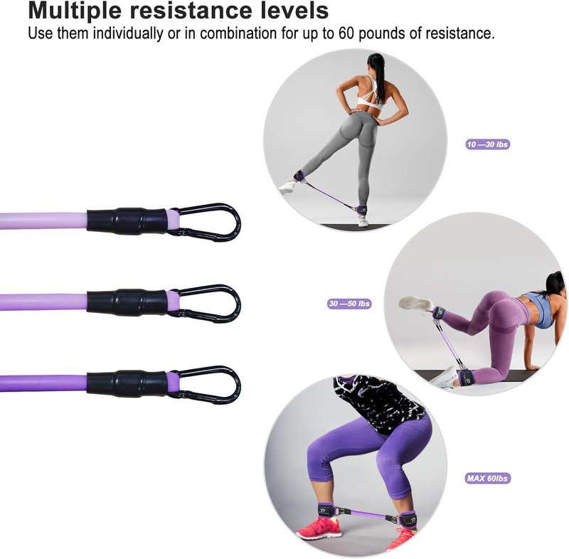Ankle Resistance Bands with Cuffs | Glute & Leg Workout Straps for Women - Fitness Exercise Equipment