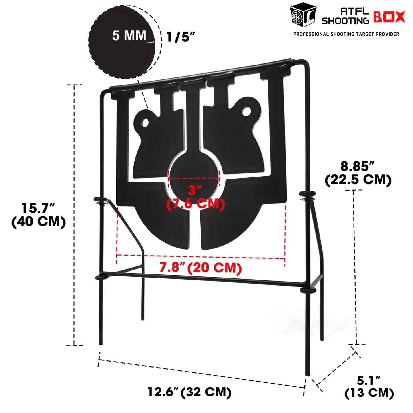 Atflbox 5 in 1 Rimfire Resetting Target, Heavy Metal Spinning Airgun Rifles and Handguns Shooting Target for Outdoor and Backyard, Rated for .22 .25 .30 Caliber