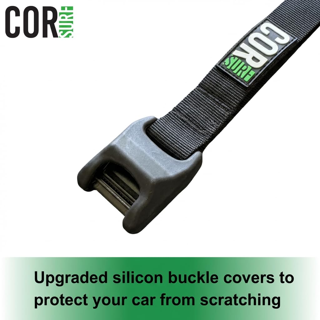 COR Surf Aero Roof Rack Pad and Premium No-Scratch Cam Buckle Tie Down Straps with Protective Silicone for Surf, SUP, Kayak and Canoe (19" Narrow Black)