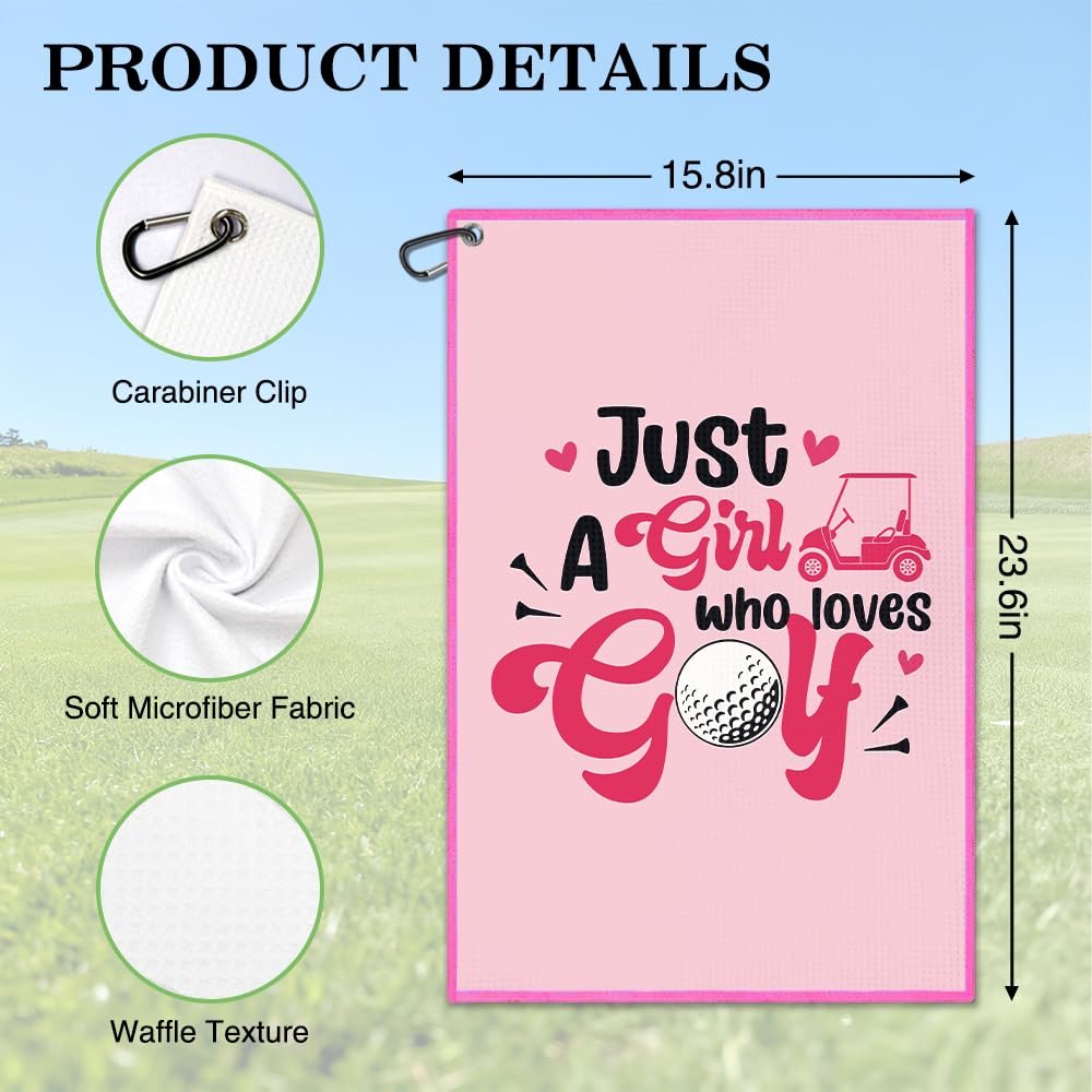 Juoqg Just A Girl Who Loves Golf Towel, Funny Golf Bag Towel with Clip for Women, Golfing Accessories for Women, Birthday Retirement Gifts for Female Golfer, Golfing Gifts for Lady Mom Grandma Sister