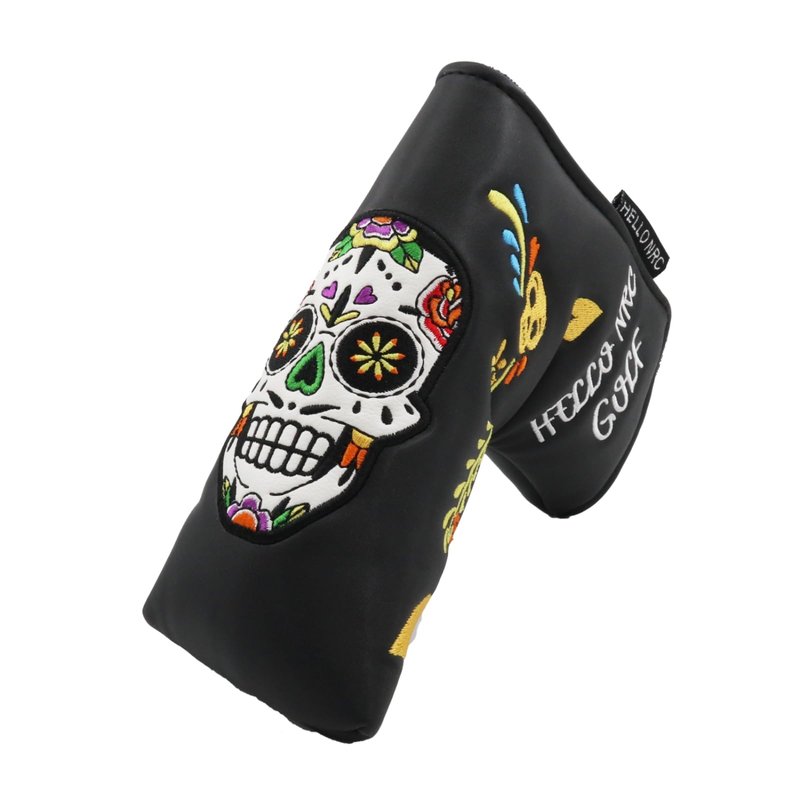 Funny Blade Putter Cover,Premium PU Leather Golf Putter Head Cover with Magnetic Closure and Skull Design, Golf Blade Putter Headcover Protects Your Club(Black)