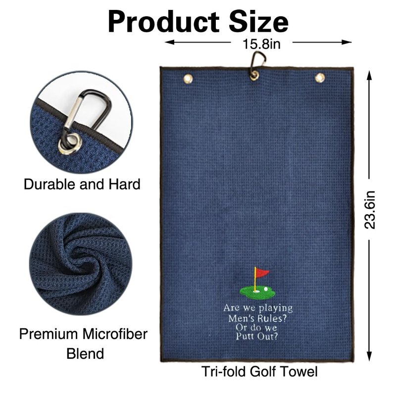 WUUCKOO Are We Playing? Men's Embroidered Navy Putt Out Towel - Funny Golf Towel with Clip for Ladies, Retirement or Birthday Gift
