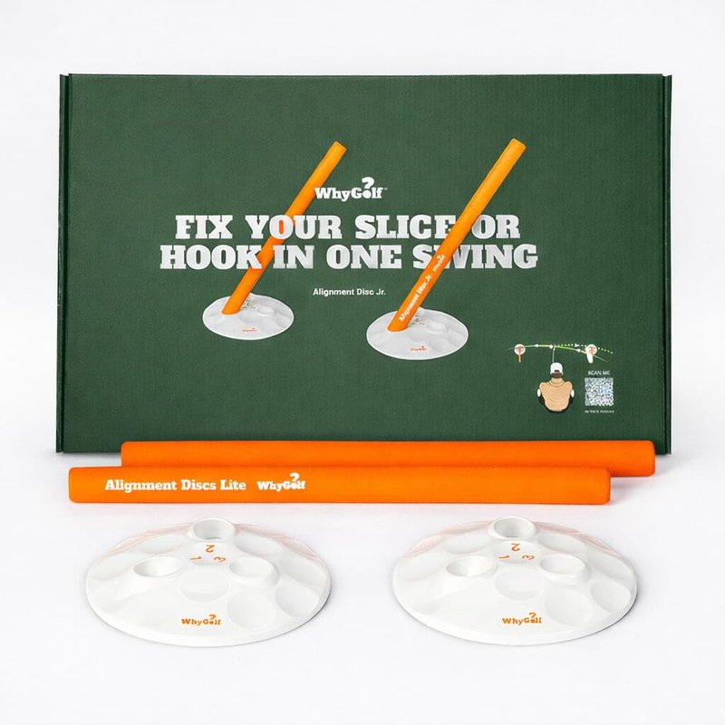 WHYGOLF Alignment Discs Lite, Compact Golf Swing Trainer and Alignment Sticks Set with 2 Discs and 2 Foam Rods, Portable Golf Training Aid and Practice Accessory