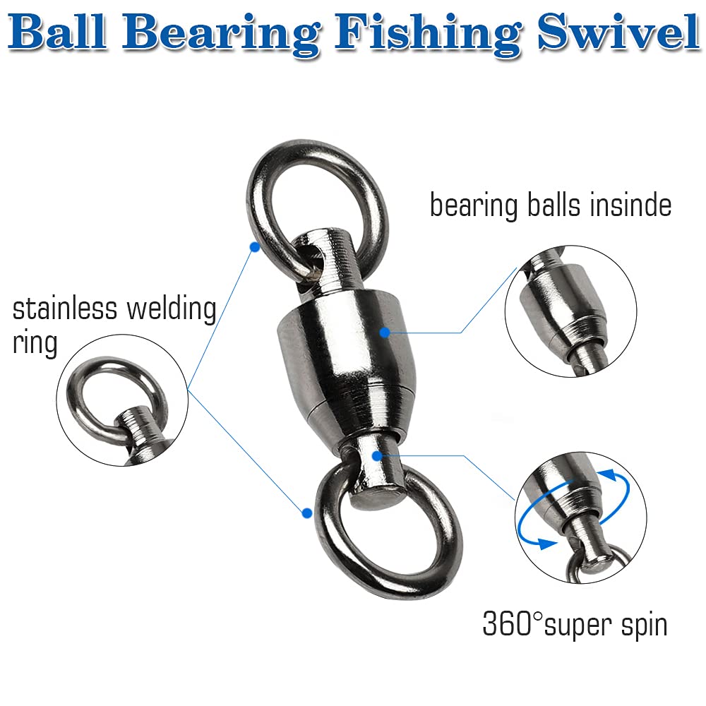 AMYSPORTS Barrel Ball Bearing Swivel Saltwater Rolling Fishing Swivels Stainless Steel High Strength Connector Bearings Solid Welded Rings Black Nickel 25pcs 55lbs