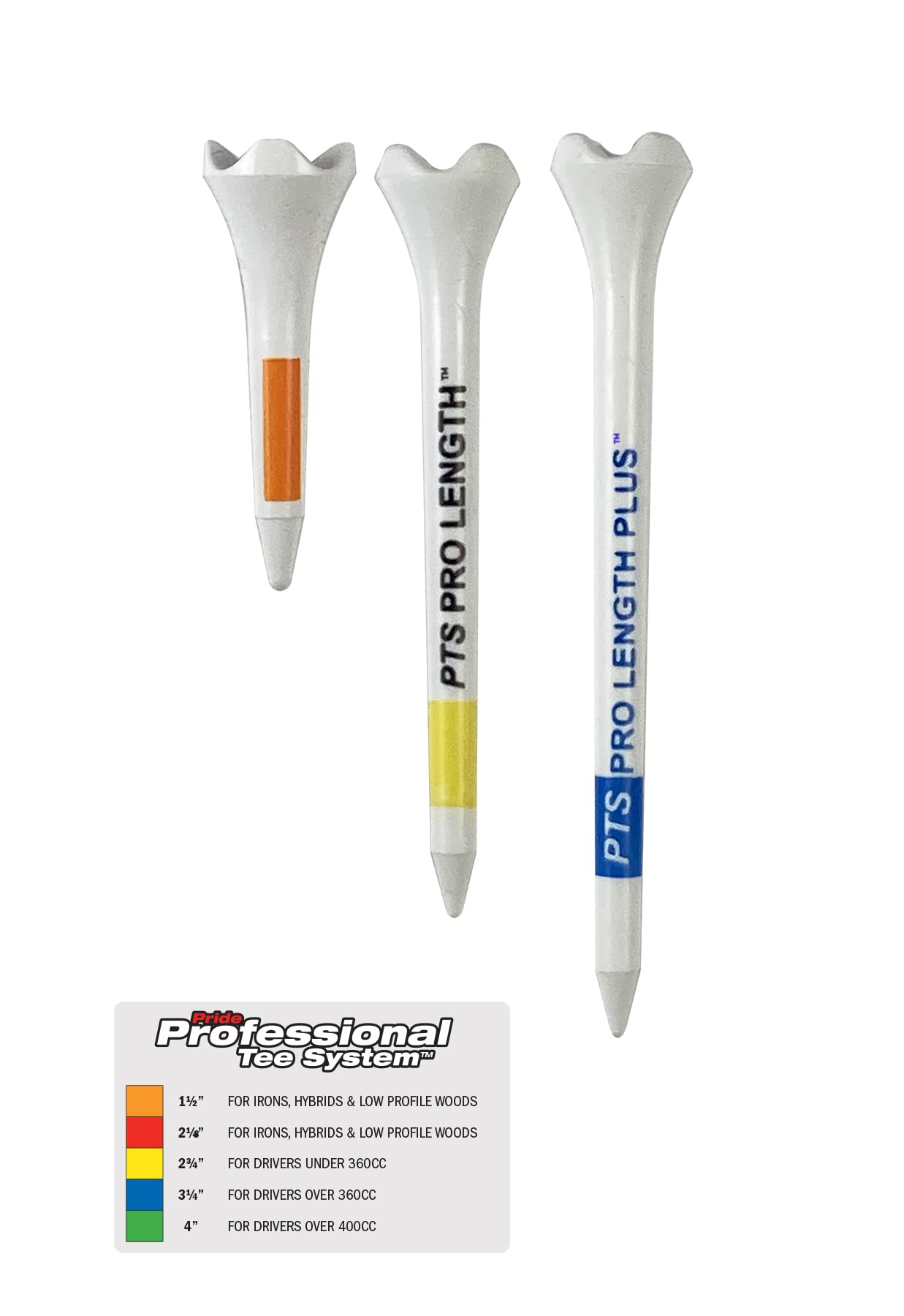 PrideSports PTS Plastic Golf Tees | Combo 50 Pack - 40 2-3/4” and 10 1-1/2” | #1 Plastic Tee on Tour | The Perfect Tee for Any Hole