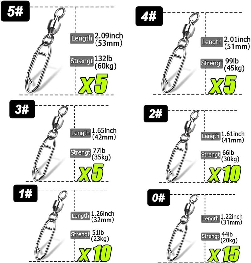 Fishing Swivels & Quick-Change Clips - 25 Pcs Pro Saltwater 360° Spin Stainless Steel Heavy-Duty Corrosion-Proof