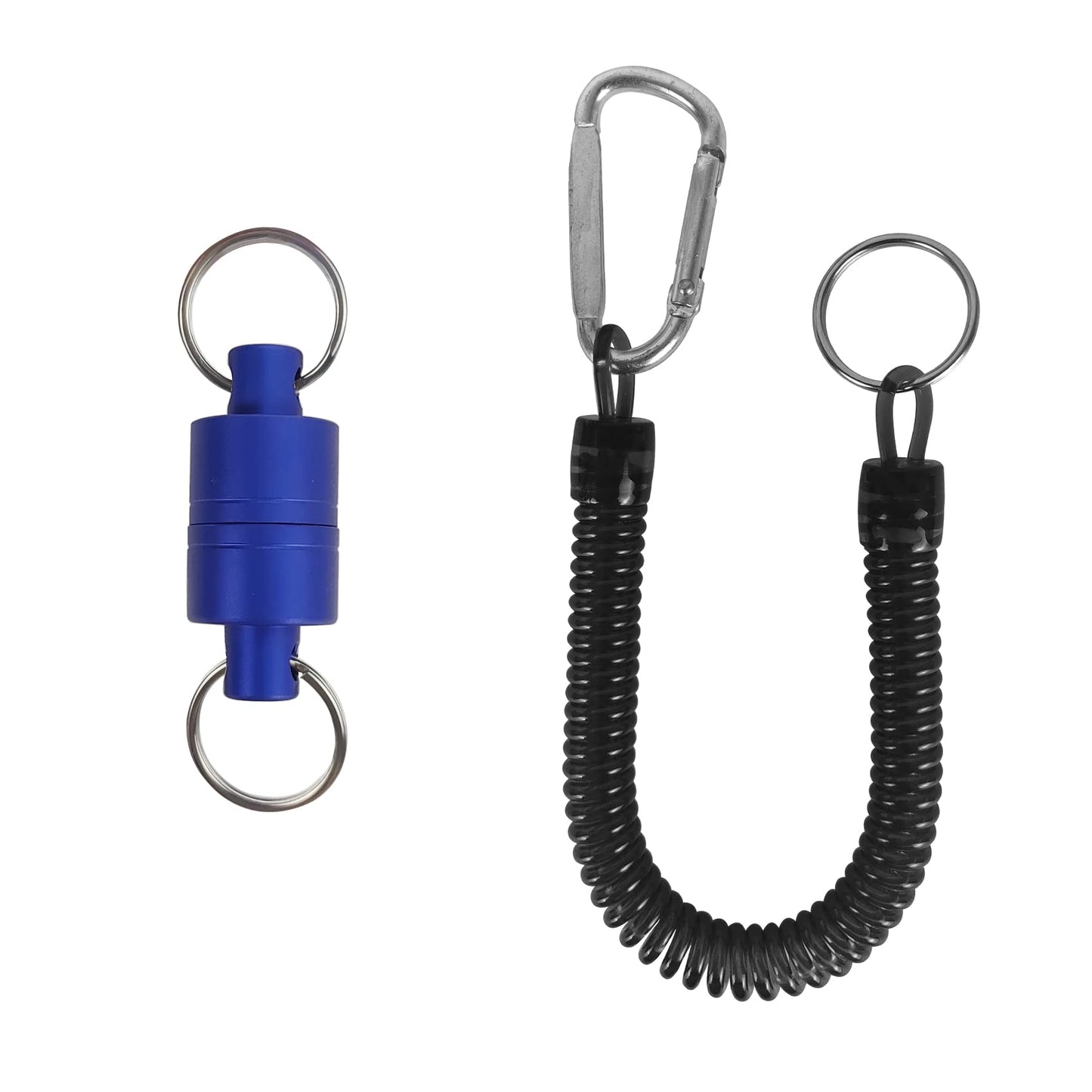 Aventik Magnetic Net Release Ultra-Strong Keychain Fly Fishing Net Retractor with Coiled Lanyard Carabiner Clip(Black)