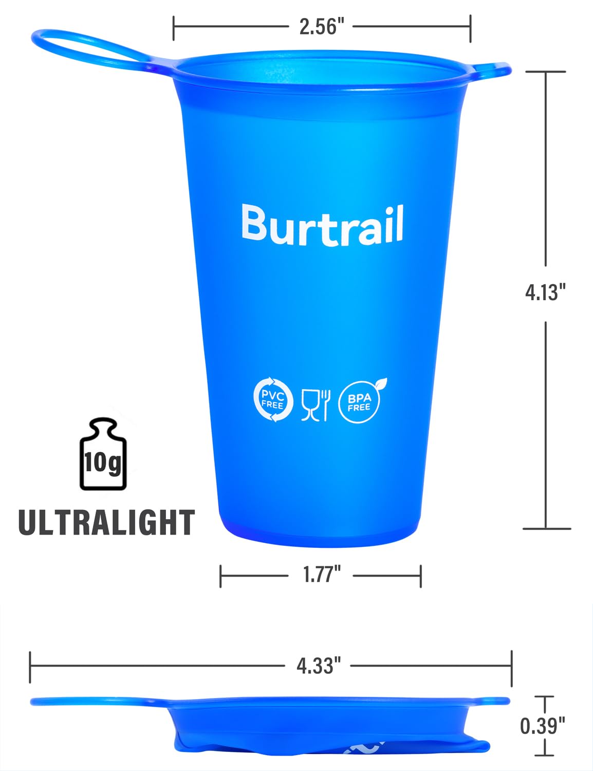 Burtrail 200 ml/6.8 oz-2Pack-Collapsible Cup TPU Running Water Cup Ultralight Protable with Carabiner for Backpacking,Running,Climbing,Camping,Party-BPA Free,Blue