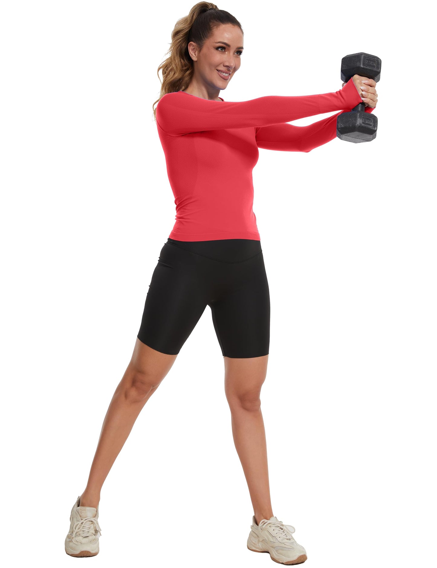 MathCat Seamless Workout Shirts for Women, Long Sleeve Workout Tops for Women, Yoga Sports Athletic Gym Tops Red