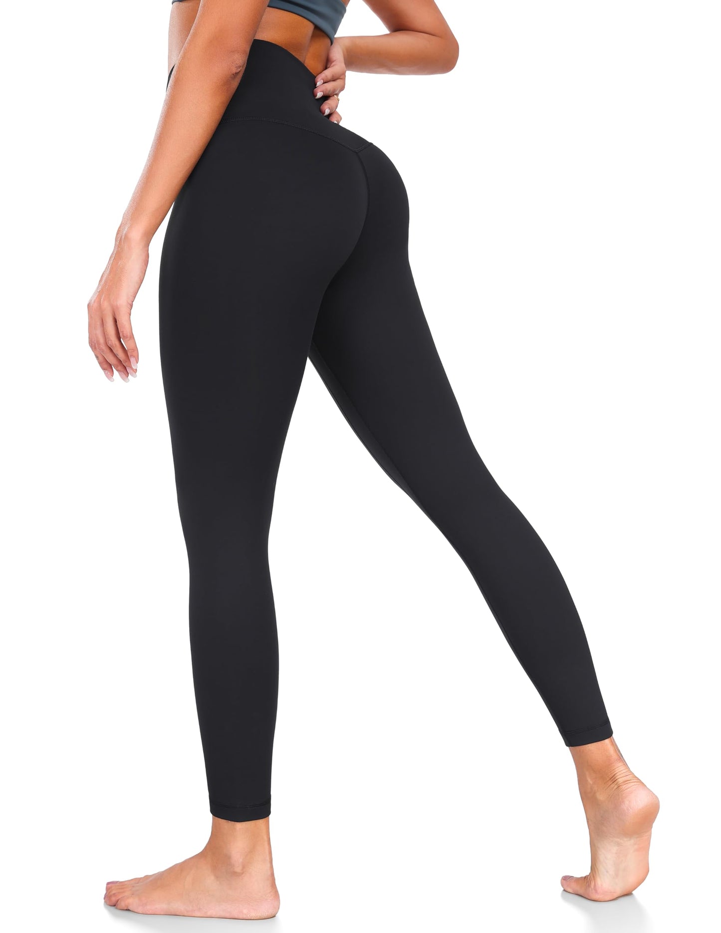 YUNOGA Women's High Waisted Leggings 25“ Inseam - Tummy Control Workout Leggings with Inner Pocket Buttery Soft Activewear Yoga Pants (M, Black)