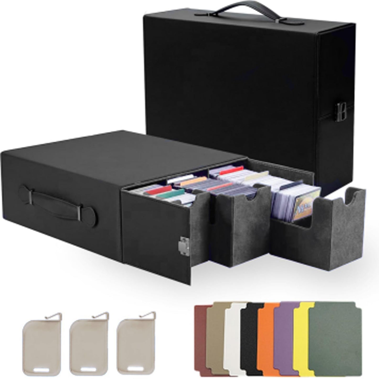 CMFYlive Card Deck Case for Trading Cards 1800+ MTG Deck Box with Commander Portable Handle Snap to Close the Commander Deck Box Removable Trading Cards Storage Box 3-Row Card Case Compatible
