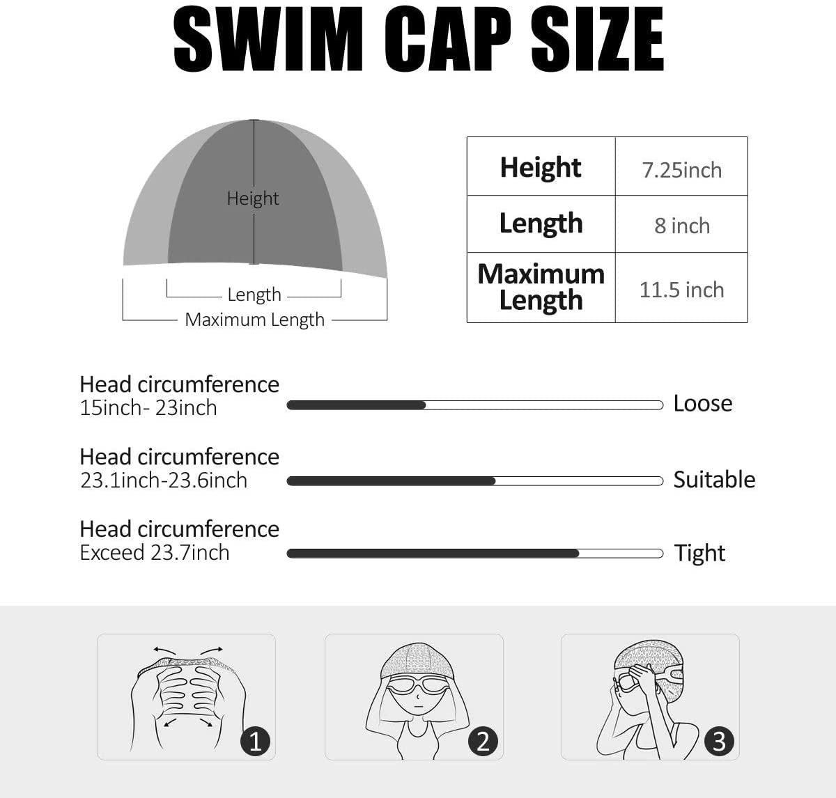 Tripsky Silicone Swim Cap,Comfortable Bathing Cap Ideal for Curly Short Medium Long Hair, Swimming Cap for Women and Men, Shower Caps Keep Hairstyle Unchanged (Black)