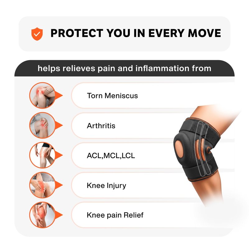 Knee Brace with Side Stabilizers & Patella Gel Pads for Men and Women, Maximum Compression Knee Support for Running, Workout, Sports, Breathable Non-Slip Knee Sleeve for Knee, Knee Support (Large)