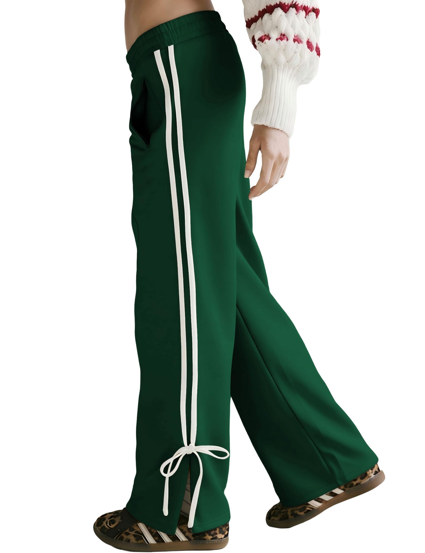 Jianzhixiao Women's Y2K Baggy Sweatpants Wide Leg Joggers Elastic Waist Striped Athletic Track Pants Lounge Casual Wear(Green-M)