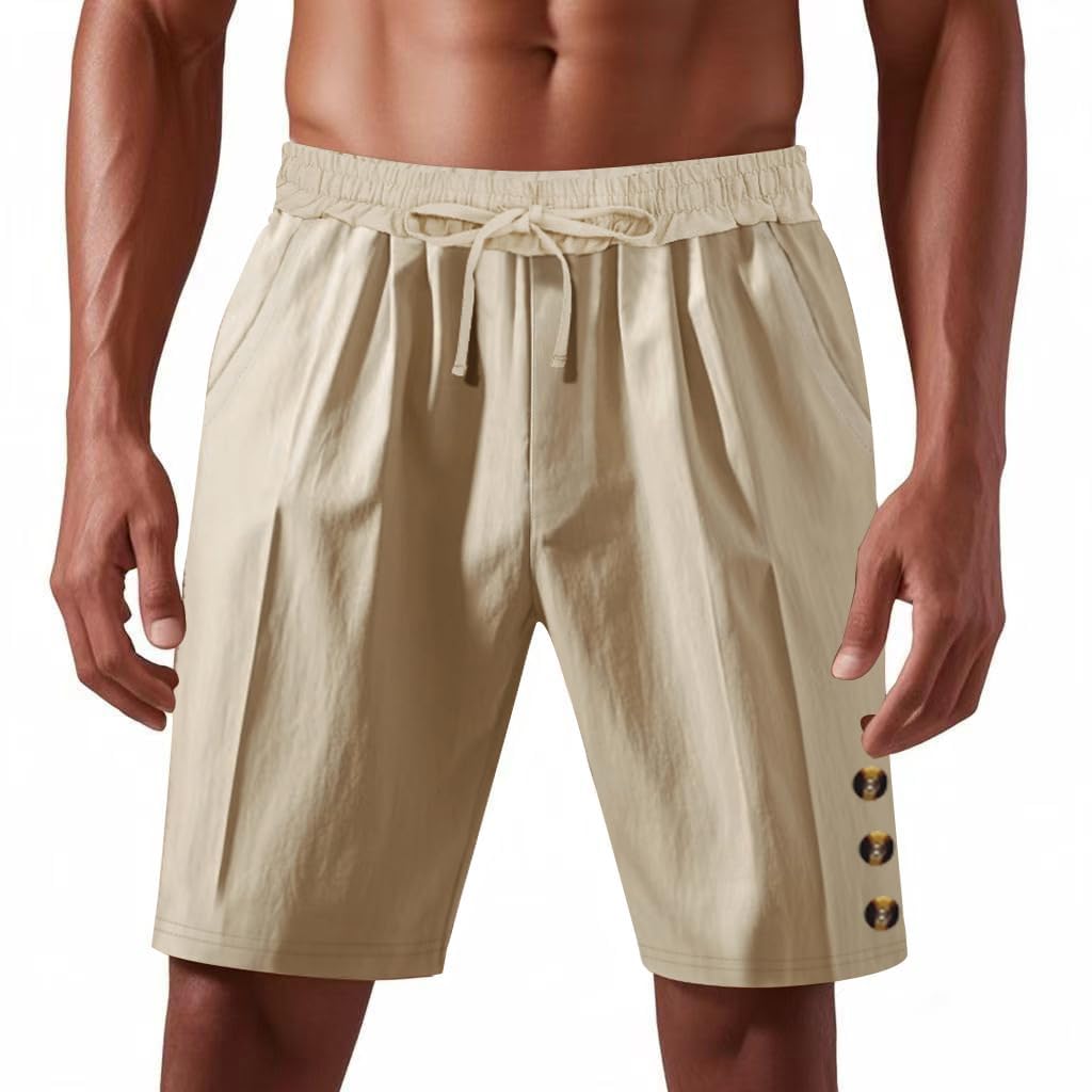 ZOCANIA Mens Linen Shorts Drawstring Elastic Waist Summer Casual Beach Short Pants Vacation Shorts with Pockets Beige