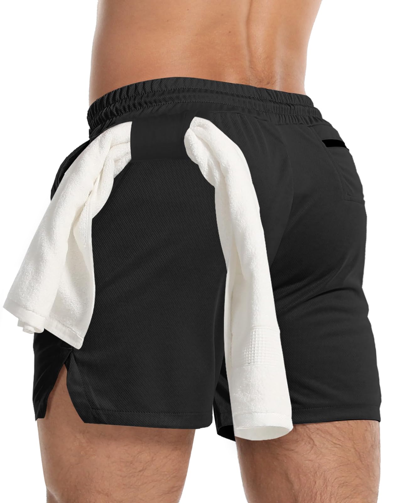 Aolesy Men's 2 Pack Gym Workout Shorts 5 Inch Lightweight Bodybuilding Athletic Shorts Running Training with Zipper Pockets & Towel Loop