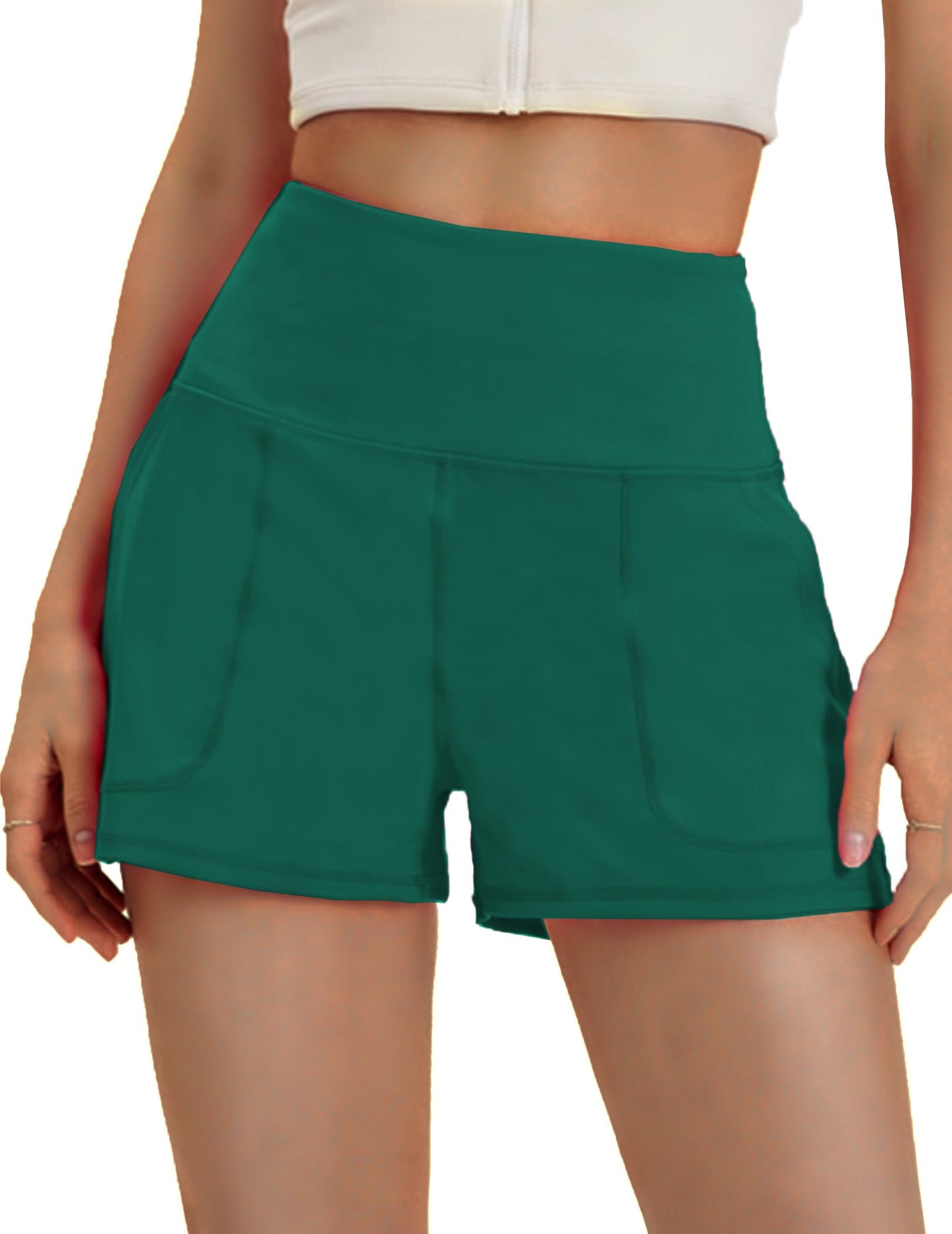 PINSPARK Womens Workout Shorts Wide Leg Athletic Shorts Quick Dry Running Shorts Comfy 2.5" Yoga Short with Pockets Kelly Green L