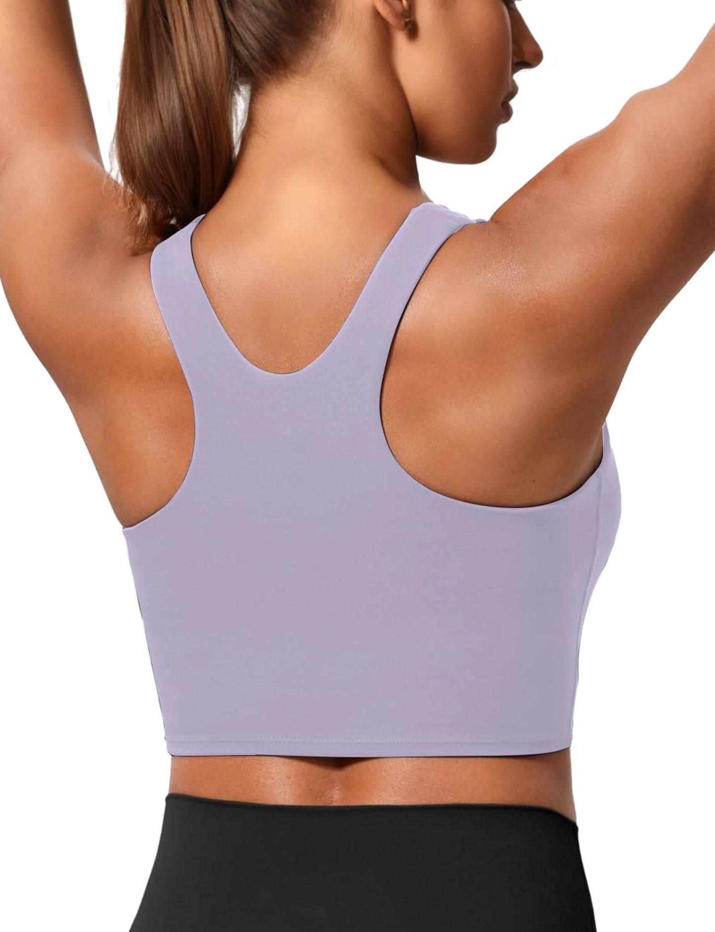 YHOZUM Sports Bras for Women with Support, High Neck Double Lined Padded Crop Tank Tops, Workout Push Up Compression Bralettes with Built Seamless, Cute Pull Over Gym Athletic Bras Molded Cup Purple