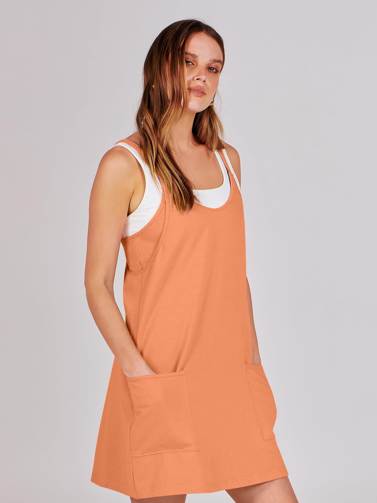 ANRABESS Women Athletic Dress Summer Tennis Workout Active Sports Mini Romper Dress Built in Shorts Travel Vacation Clothes Orange X-Large