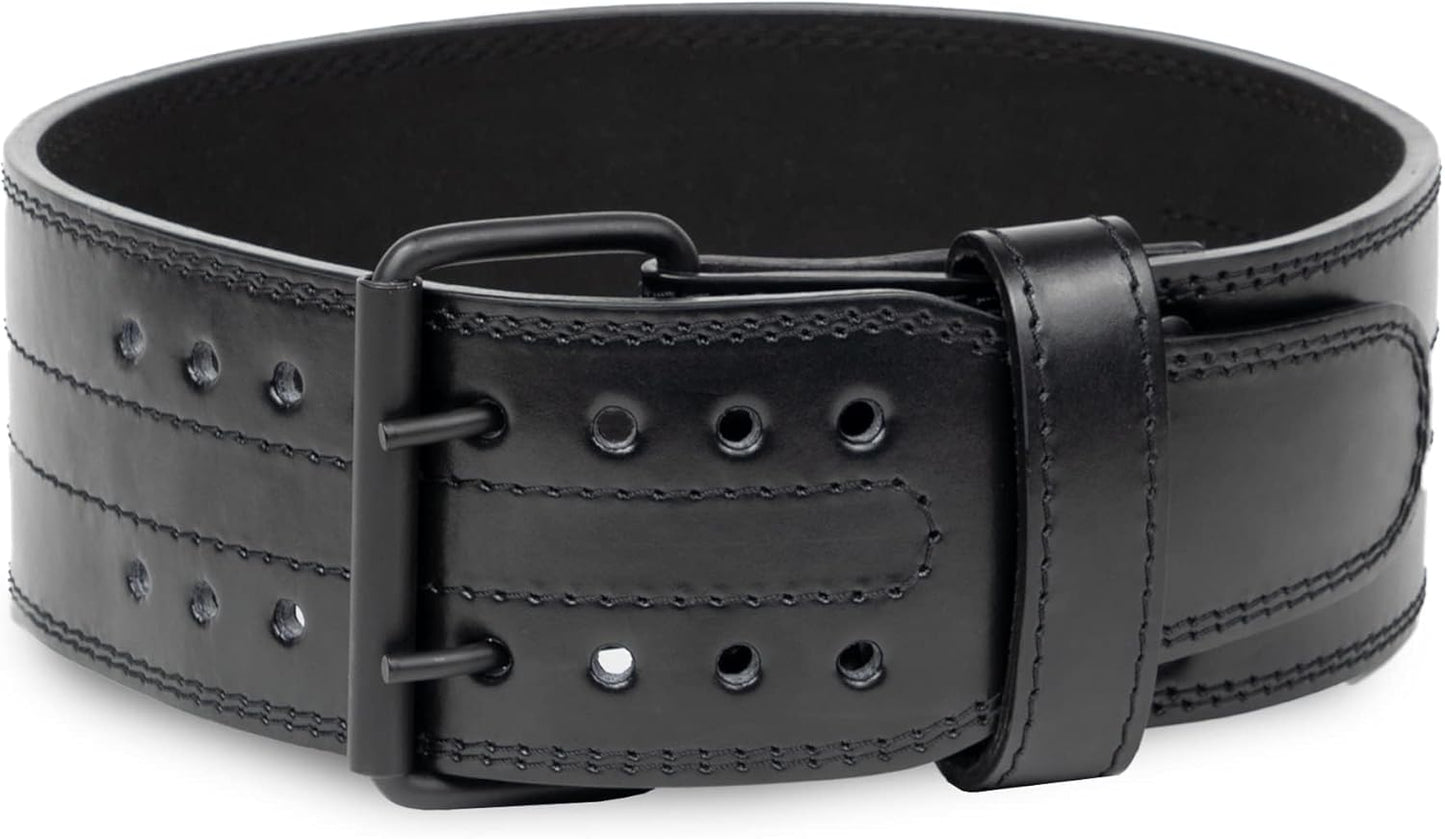 Weightlifting Belt - 6MM Genuine Leather Double Prong | Heavy Duty 4-Inch Wide for Strong Back Support in Deadlifts & Squats