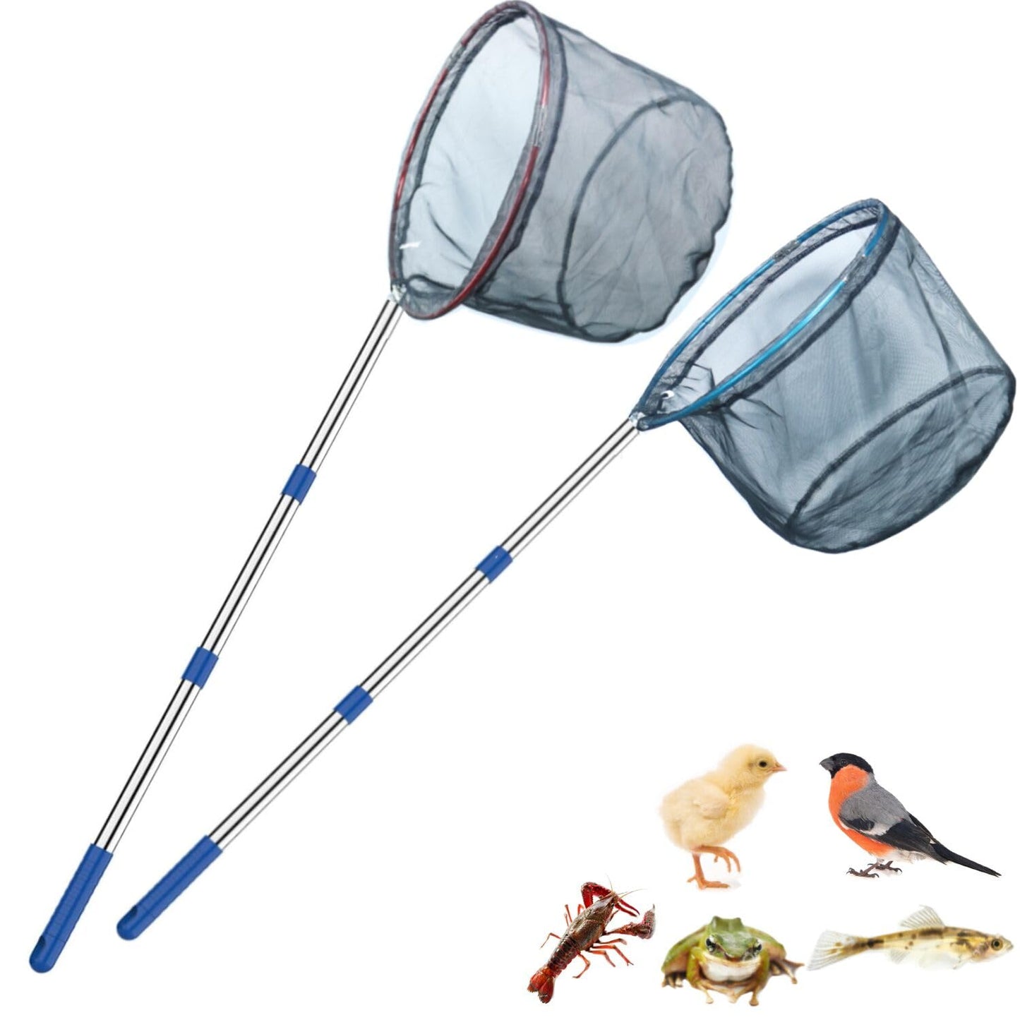 Fishing Nets 2 Pack Removable Lightweight Landing Net with Stainless Steel Pole Handle for Catching and Releasing Butterfly Nets (Blue + Red)