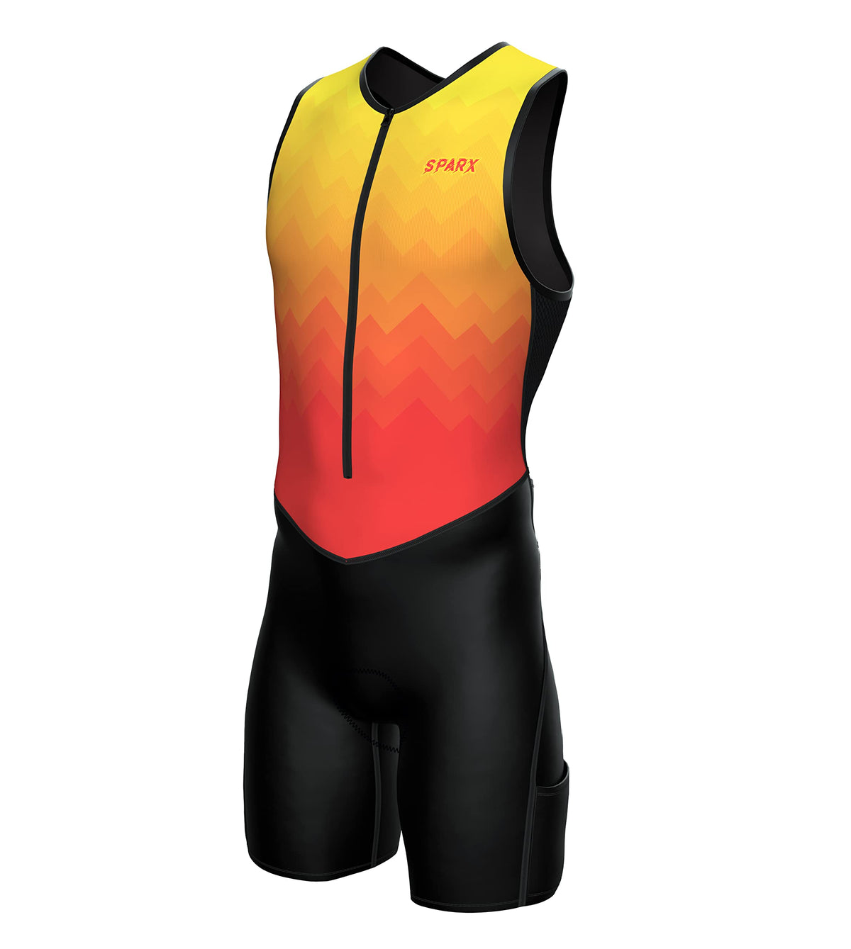 Sparx Men's Premium Triathlon Suit – Padded, Quick-Dry, Compression Fit, Lightweight Tri Suit for Swim, Bike, Run Race & Training (Orange Blend, S)