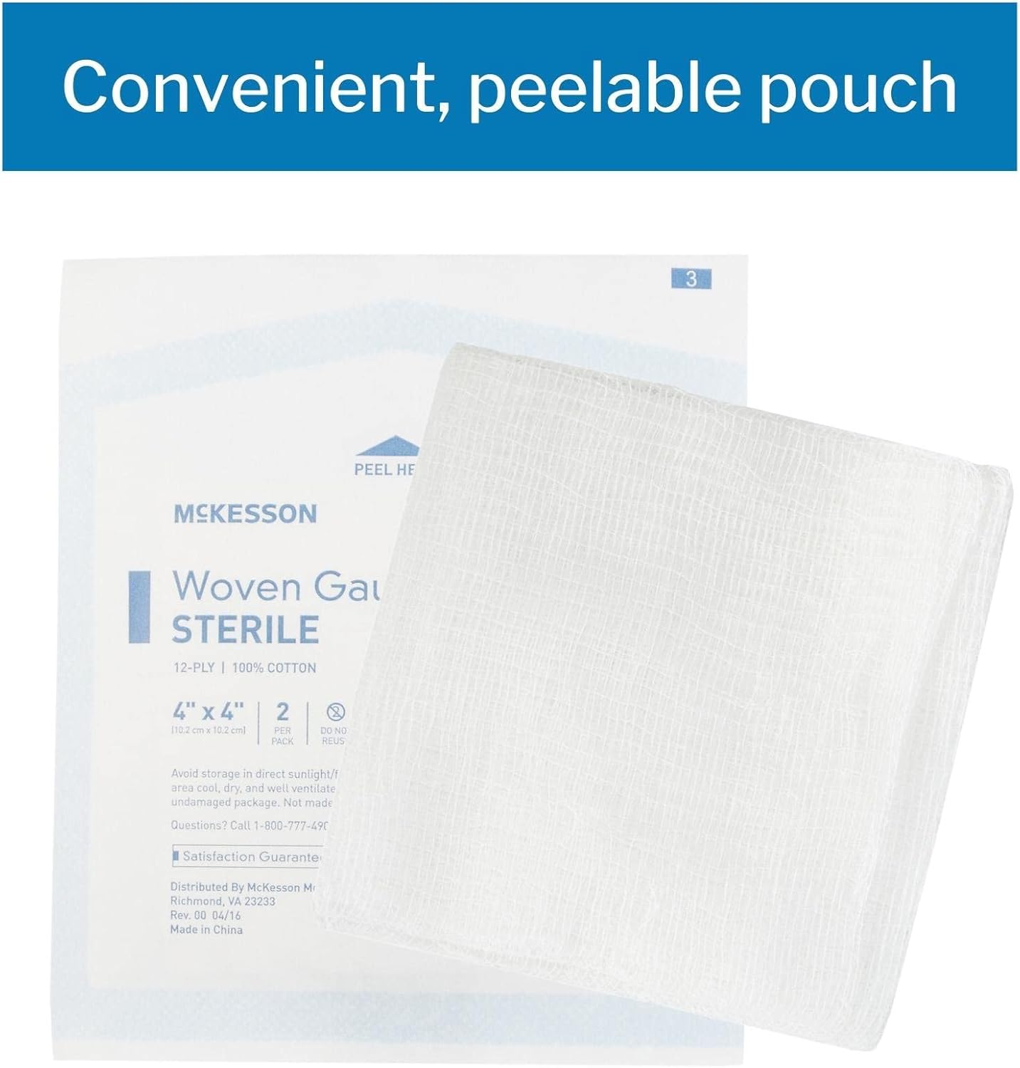 Woven Gauze Sponges - Sterile 8-Ply 100% Cotton | 4 in x 4 in, 50 Packs of 2 (100 Total)