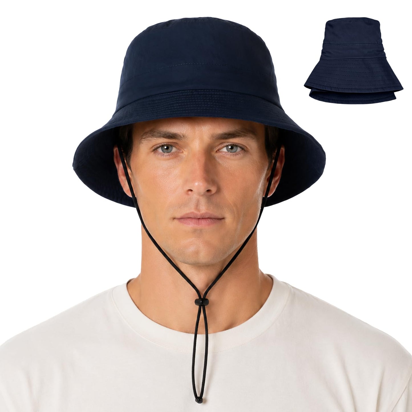 Water-Resistant Bucket Hat for Women Men Rain Hat UPF 50+ Boonie Sun Hat Foldable Summer Floppy Fishing Safari Hats Navy Blue