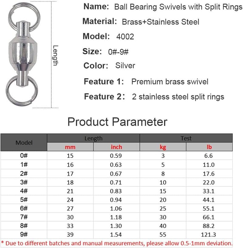 Ball Bearing Swivel Fishing Connectors - Stainless Steel Split Rings | 25/50pcs, 7LB-132LB Capacity