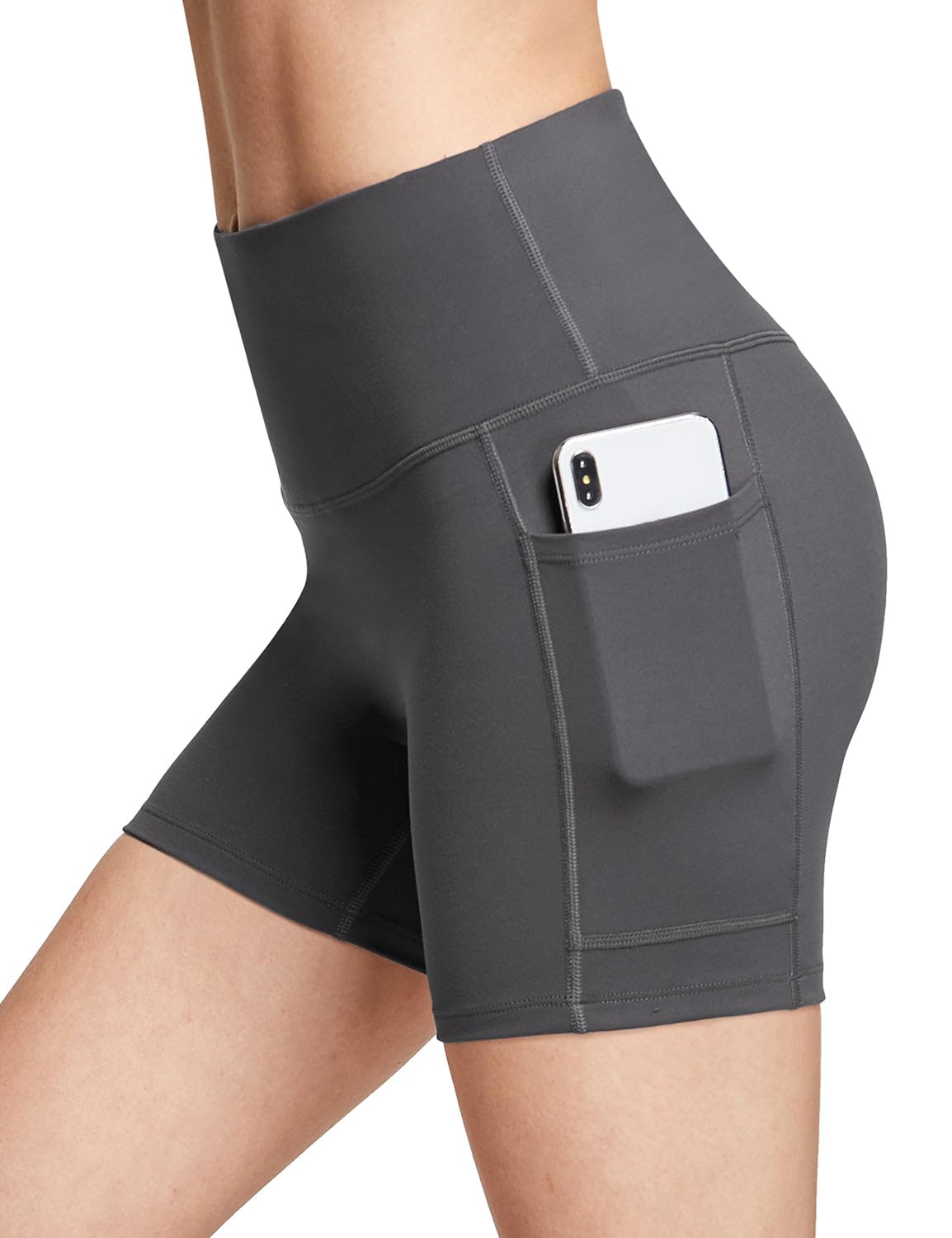 baleaf Biker Shorts Women Yoga Gym Workout Spandex Running Volleyball Tummy Control Compression with Pockets Soft 5" Gray M